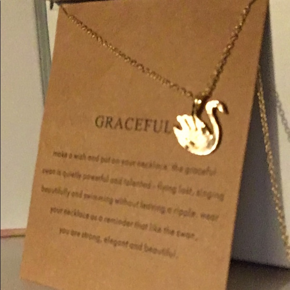 New 2/$25 Listing Sentiment “Graceful” Swan Gold Tone Pendant Necklace with Card